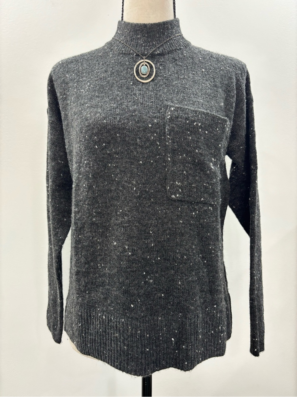 Madewell Mock Neck Wool Blend Heather Gray Sweater XXS Boxy Fit